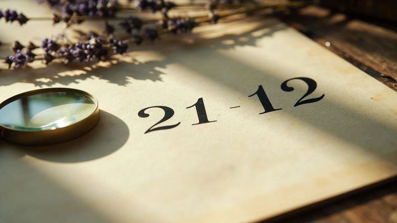 Sequenza numerica 21 12 su sfondo cartaceo con dettagli simbolici